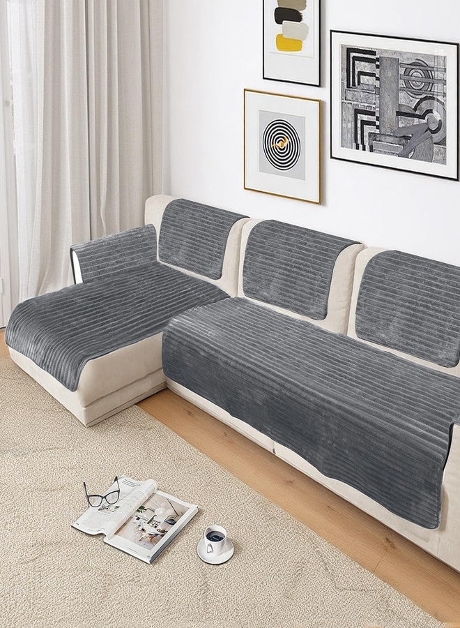 NAISI Couch Covers for Dogs Waterproof Flannel Striped Sofa Cover Pet Friendly Washable Dog Mat for Couch Anti Slip Sectional Sofa Slipcover Protector(2pcs/35"x63"+35"x70",Dark Grey) - Image 5